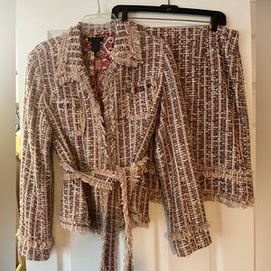 WDNY Women’s Tweed Belted Jacket and Skirt Suit